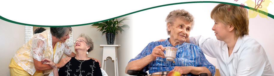 two senior woman talking each othe