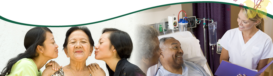 mother with their dauther kissing and patient man smiling with doctor
